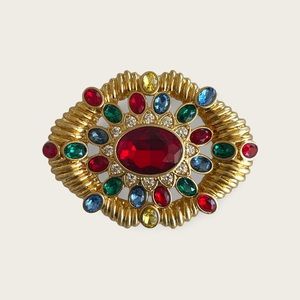 COPY - VTG Revival EMPIRE BLANC Signed Poured Glass Colorful Art Deco Jeweled B…